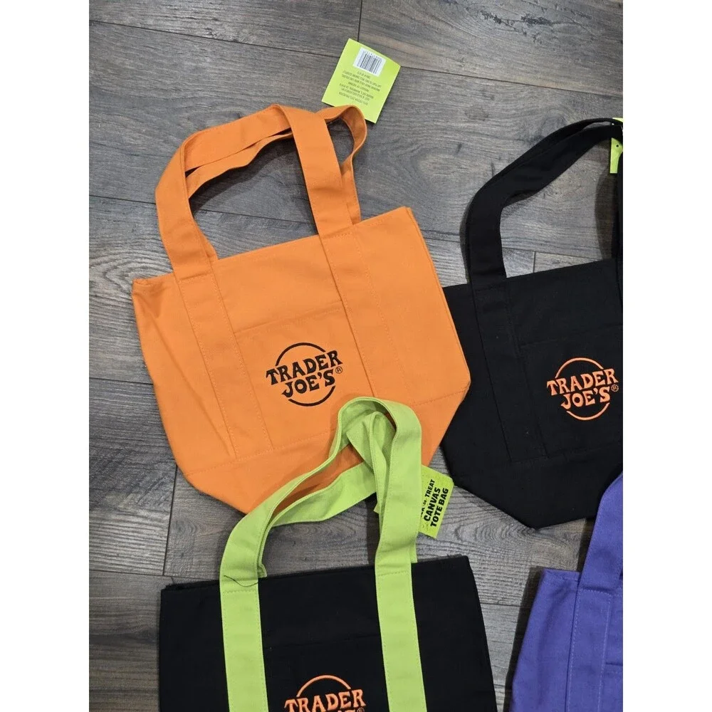 NEW Lot 4 Trader Joe's mini canvas tote bag Halloween *limited edition* set NWT